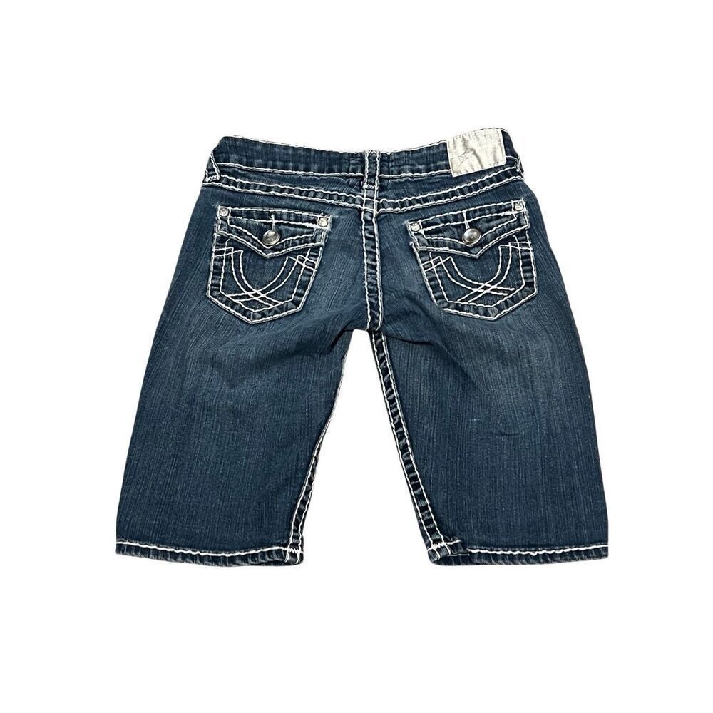 LA Idol Women's USA Flap Pocket Contrast Stitch Jean Shorts Blue Size 3